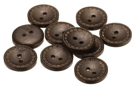 QUARKZMAN 10 Stück Knöpfe 18mm Holzknöpfe 2 Loch Buttons, Bastelknöpfe Rund Nähknöpfe Schüsseltyp Gepunktete Linie Ersatzknöpfe für Dekoration Mäntel Kleidung Strickjacke, Dunkelbraun