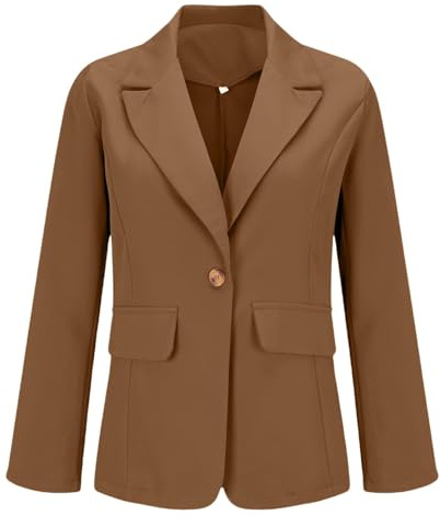 LZPCarra Chaqueta de traje para mujer deportivaBlazer para mujer, corta, elegante, larga, marrón, con botones, chaqueta de entretiempo, monocolor, sudadera, solapa, trajes de negocios, chaqueta blazer