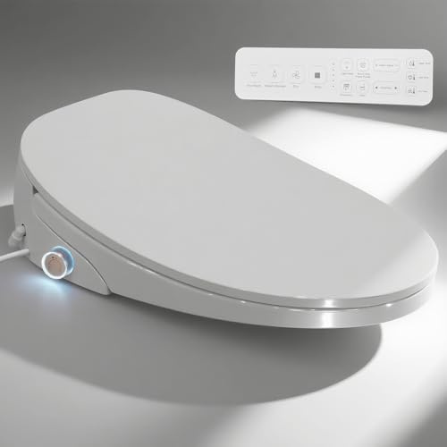 EasyVibe Electric Smart Bidet Toilet Seat with Remote Control - Auto Open and Close Elongated Heated Bidet Toilet Seat with Quick Access Sidebar, Temperature Display