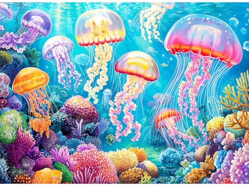 300 Piece Puzzle for Adults,Ocean Jellyfish Jigsaw Puzzles 300 Pieces | Large Piece Underwater Sea Puzzle for Kids Age 8-12,Marine Animal Puzzle for Teens Seniors Family Activity Birthday Gift Toy