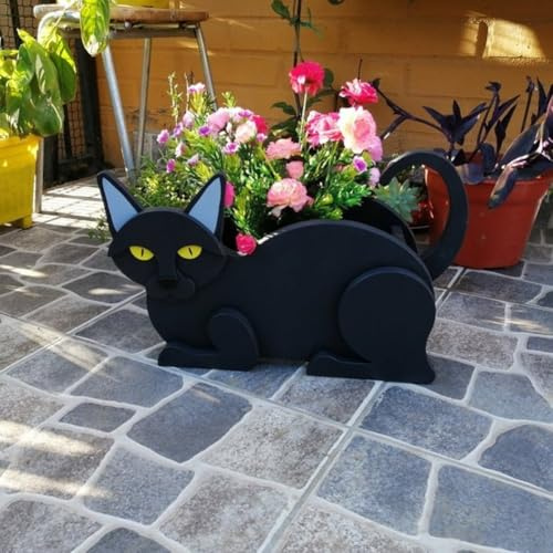 Yhenlovtt Siamkatze Pflanzkübel mit bezauberndem Design, Wahl für Haus und Garten (Schwarze Katze)