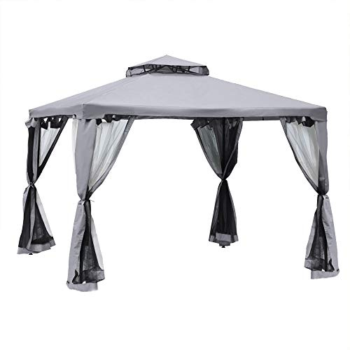 Outsunny Pavillon mit Doppeldach ca. 3x3 m Wasserdicht Stabil Hellgrau