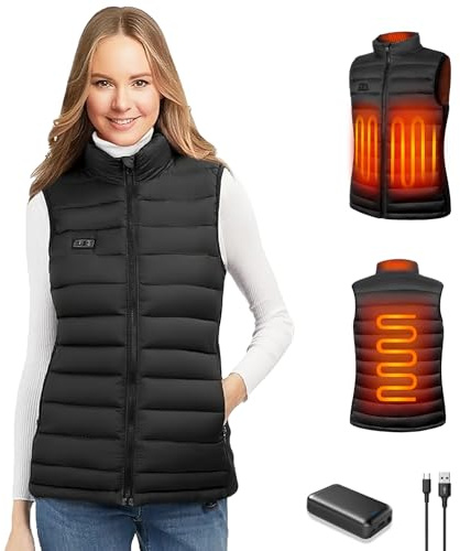 seenlast Heated Gilet Women, Heated Vest with 10000mah power bank, Heated Jacket with 4 Heat Zones,3 Heat Settings Lightweight Heated Body Warmer for Outdoor Camping Riding Hiking, Machine Washable
