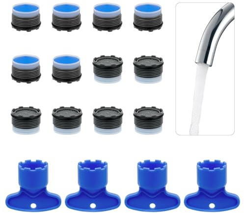 12 PcsTap Aerator, M18.5 Tap Filter Nozzle, Water Saver Faucet Aerator Replacement Attachment, for Bathroom Faucet Kitchen Sink Tap Filter Aerators, with 4 Wrenches