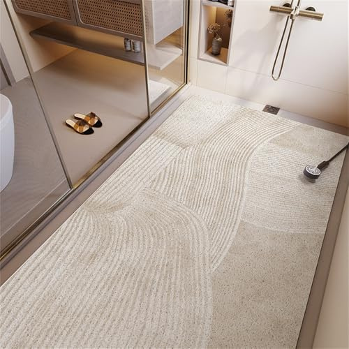 Surwin Tapis de Douche Antiderapant, Mode Géométrique Tapis de Bain de Massage en Doux PVC Luffa pour Bains Baignoire, avec Trous de Drainage, Séchage Rapide (Plage,40X60cm)