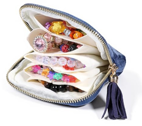 Qulkws Blue Velvet Portable Jewelry Storage Bag Small Travel Jewelry Pouch Travel Jewelrys Case Organizer for Women Zipper Pouch Bag for Necklaces Bracelets Bangles Rings Earrings Gemstones Storage