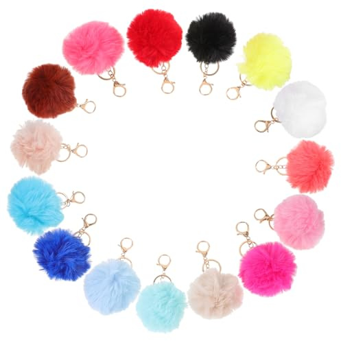 BESTonZON Schlüsselanhänger 15 Stück Flauschige Bommel Aus Robustem Material Bunter Taschenanhänger Für Frauen Niedlicher Cartoon Ball Leichter Rucksackanhänger Zum Dekorieren