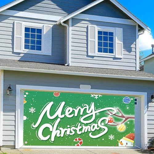 Merry Christmas Garage Door Decoration Background Xmas Tree Funny Santa Indoor Fireplace Winter Home Year Holiday Party Banner Cover (C, D)