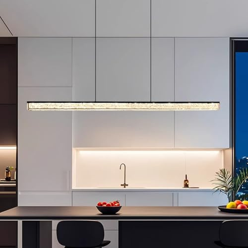 DDYY 120cm LED Hängelampe esstisch Dimmbar, Schwarz Pendelleuchte mit Fernbedienung, 48W Moderne designer Hängeleuchte, Esstisch lampe hängend Höhenverstellbar für Esszimmer Küche büro Bürola