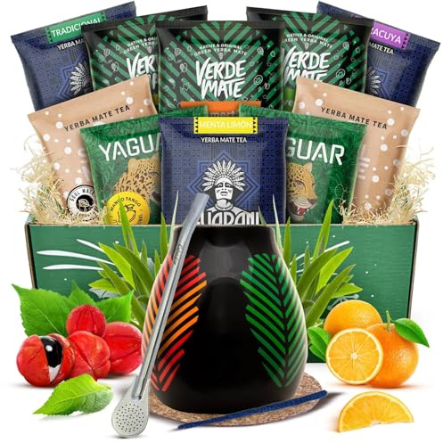 Coffret Yerba Mate – Tasse céramique Samba, bombilla Mercedes et 10x50g échantillons