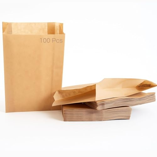 Bolsas de Papel Kraft Pequeñas 14+5x24 cm, Pack de 100