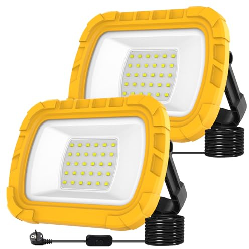 T-SUN 30W Faretto Led da Cantiere, 1000LM Luce di Ricerca Super Luminos, Staffa Pieghevole Faro LED Portatile, Faretto Lavoro dacon presa e cavo da 1,8 m per garage, officina, cantiere edile-2 Pezzi