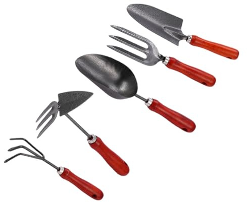 SEWACC Ensemble D’Outils de Jardinage 5 Pièces Pelle et Râteau, Acier Robuste, Poignées Ergonomiques, Léger et Portable, pour Plantation de Fleurs et Entretien Potager Extérieur