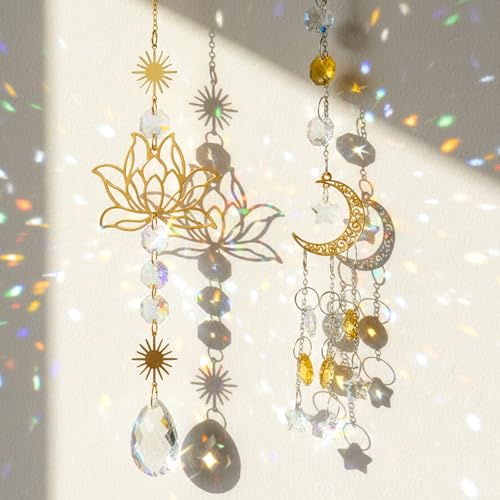 XLIUAX 2 Stück Sonnenfänger Kristalle, Kristall Sonnenfänger Fenster Hängend, Natürlicher Amethyst Anhänger Ornament für Innen Außen Prisma Haus Garten Meditation Dekor