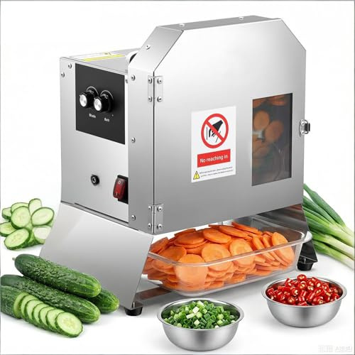 DUXMM Affettatrice Professionale per Verdure, affettatrice elettrica Automatica per cipollotti, con Nastro trasportatore, Spessore 1,5-35 mm, 220 libbre/min,Ideale per cucine di ristoranti e Hotel