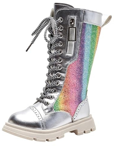 Vinterstövlar för flickor med tjock sula, fashionabel fleecejacka för kalla dagar, färgglada barnstövlar, silver, 35.5 EU