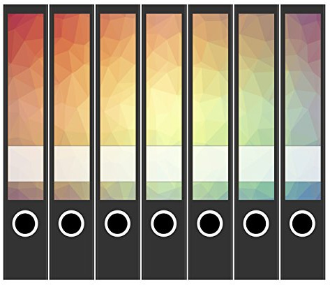Ordneretiketten | 7 Aufkleber für schmale Akten-Ordner | Mosaik Regenbogen | selbstklebende Design Akten-Etiketten | Deko Sticker für Rückenschilder Ordnerrücken | zum Beschreiben