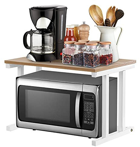 Estante Microondas 2 Niveles Acero Inoxidable, 1 Unidad | Estructura Apilable Para Optimizar Espacio, Bandeja Metálica Resistente, Organizador Para Cocina Despensa, Blanco