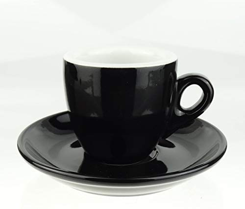 Moka Consorten Extra dickwandige Espressotassen | 0,8 cm Tassenwandstärke | | Füllmenge (bis zur Oberkante): 56 ml | schwarz | 6 Tassen & 6 Untertassen