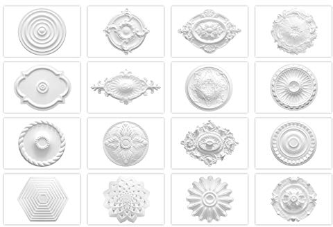 MARBET DESIGN Stuckrosette aus EPS Styropor - Deckenrosette weiß, Zierelement, Stuck (R-20, Ø 40cm) Wanddekoration Schlafzimmer Lampe Rosette rund
