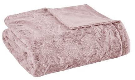 Madison Park Zuri Soft Plush Luxury Oversized Faux Fur Throw Animal Stripes Design, Faux Mink On The Reverse, Modern All Seasons Blanket for Bed, Sofa Couch, Office, Blush, 60x70