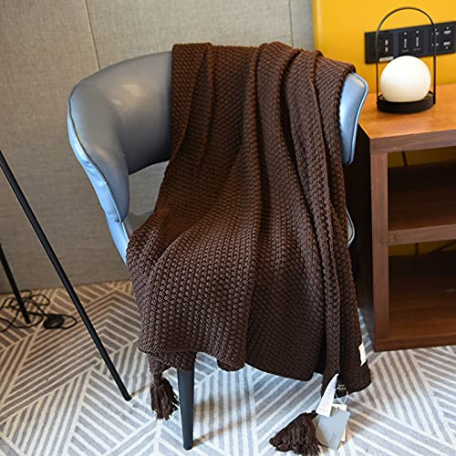 Zoomlie Wendbare Decke aus 100 % Acryl, große Strickdecke mit Fransen, Fransen, Schal, weich, warm, gemütlich, Bettdecke für Sofa, Doppelbett, Büro, Couch, Stühle (dunkelbraun, 110 x 150 cm)