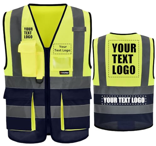 AYKRM 21 Farben Personalisierte bedruckbare Warnweste aufdruck mit Text oder mehrfarbigem Logo und Mehreren Taschen, Warnschutz Arbeitsweste Sicherheitsweste mit bedruckbare