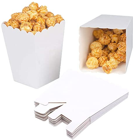 CC wonderland zone Lot de 24 Petite Boîtes à Popcorn Blanc,Mini Conteneurs Pop Corn Box en Papier pour Fêtes