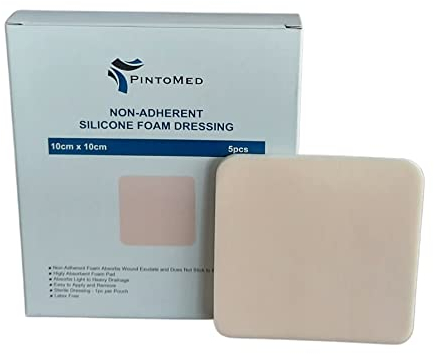 PintoMed - Medicazione sterile in schiuma di silicone non adesiva senza bordo 10cm x 10cm confezione da 5 medicazioni. Assorbente. Per il trattamento di ferite croniche e acute.