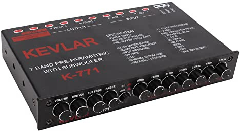 7 Band Car Audio Graphic Equalizer with Low Pass Filter, High Level Inputs, Front Rear Sub Outputs Universal Pre Amp EQ for Car Stereo Systems
