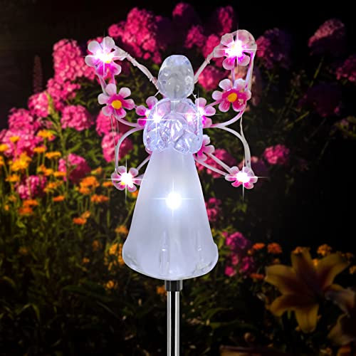 AVEKI Angel Solar Lights Outdoor, 1 Pack Angel Solar Garden Stake Lights, LED Waterproof Angel Landscape Lights for Garden Yard Path Grave Cemetery Decorations, Memorial Gift Sympathy Gift (Pink)
