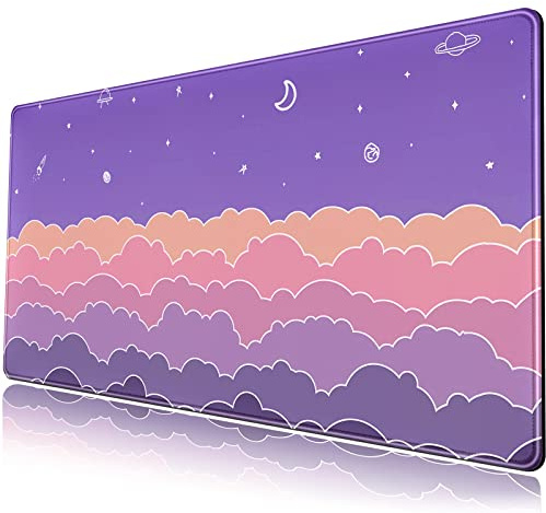 Niedliche Schreibtischunterlage / großes Gaming-Mauspad, Motiv: Kawaii-Wolken, XXL, erweitertes Mauspad, niedliches Schreibtischzubehör, Schreibtischdekoration, 80 x 40 cm, rutschfeste