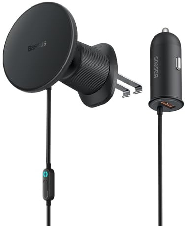 Baseus CW01 Magnetischer Kfz-Halterung für Lüftungsgitter, mit USB-A, 15 W + 25 W (schwarz)