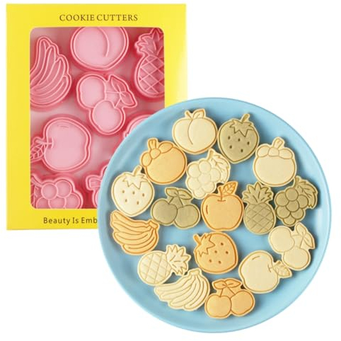 Set di 6 formine per biscotti a forma di cartone animato, utensili da cucina in plastica (frutta)