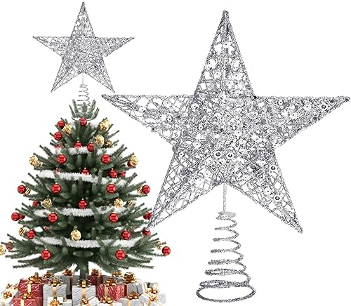 Weihnachtsbaum Stern Topper 20cm, Christmas Tree Star, Stern Christbaumspitze Baumspitze Spitze Aufstecker,Weihnachtsdeko Baumspitze, für Weihnachtsbaumspitze Dekoration, Silber