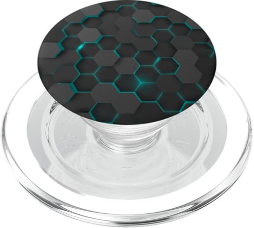 Cool Techno Teal Black Honeycomb Hexagons Abstract PopSockets PopGrip for MagSafe