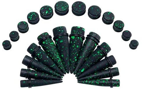 Longbeauty 24 Stücke Acryl Ohr Stretching Kit Tapers Plugs Dehnstäbe Dehnungsset Gauges Ohrpiercing Ohrdehner mit O-Ringe 10mm-20mm Piercing Schmuck, Schwarz