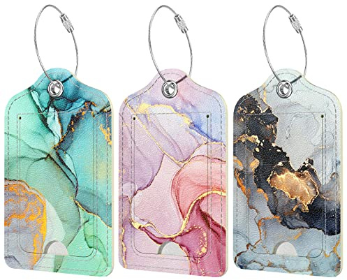 Hnogri 3 Stück PU Leder Kofferanhänger flugreise für Koffer, Reisen Kreuzfahrt Gepäckanhänger für koffer,mit Privatsphäre Klappe, Name ID Label für Frauen Männer Gepäck Handtasche Tasche Rucksack.