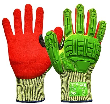 QEARSAFETY TPR Anti Impact Work Safety Gloves, Vibrasion Reducing, Cut Resistance, Oil Repellent Nitrile Rubber Palm (L)