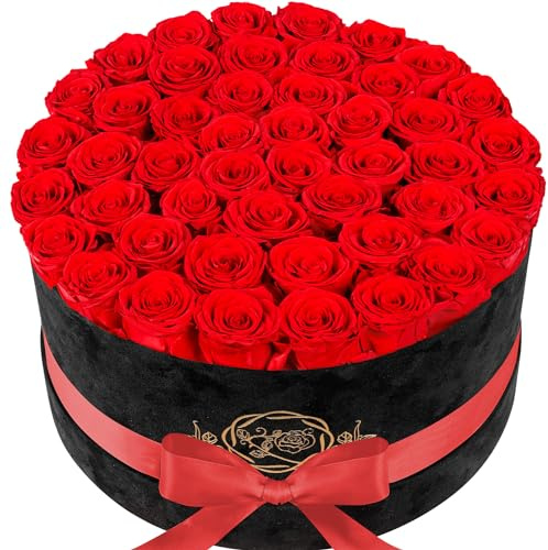 47 Flowers in a Luxury Suede Box, Birthday Gifts for Women, Preserved Flowers, Mothers Day Roses Gift for Mom, Red
