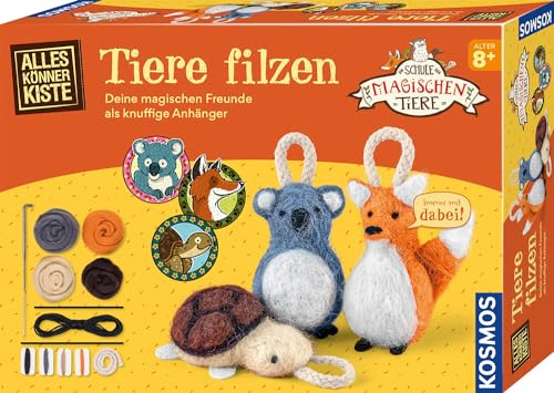 Kosmos 604684 La scuola di animali magici – Infeltrimento di animali, scatola per il fai da te di portachiavi in feltro, set in feltro per 3 ciondoli, set starter in feltro per bambini a partire dagli