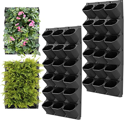 TWSOUL Hängende vertikale Wand Pflanze, 36 Taschen Selbstbewässernder Wandpflanzer, Stapelbarer Vertikale Pflanzenwand Blumentöpfe für Gartenbalkon-Außendekorationen (Schwarz)