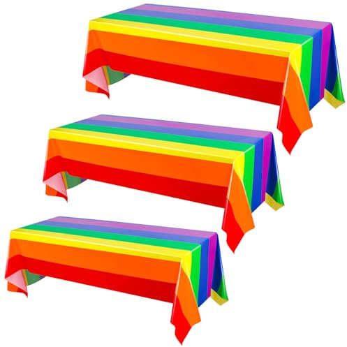 Invalidism 3 Pack Birthday Table Cloth 137 * 274cm Rainbow Table Cover Gay Pride Decorations, Table Covers for LGBT Party, Kids Birthday, Summer Beach Cocktail Party Decor