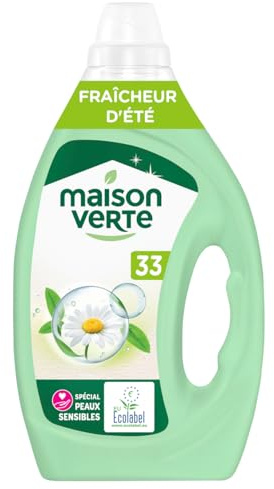 Maison Verte, Lessive Liquide Detachante Ecolabel, Parfum Fraicheur d'Ete, Efficace des 20��C, Special Peaux Sensibles, Sans Conservateurs ajoutes MIT/BIT, 33 Lavages
