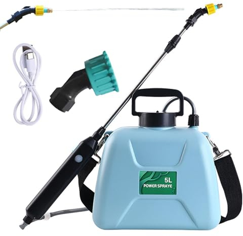 Pulverizador eléctrico para plantas – Pulverizador de agua de 5 litros, pulverizador electrónico de hombro | Pulverizador líquido de jardín con varita telescópica, 2 boquillas de pulverización y