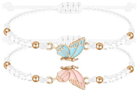 Irikdescia Lot de 2 Bracelets Papillon Réglables BFF Pour Femme - Bracelet d'Amitié Assorti Pour Ami