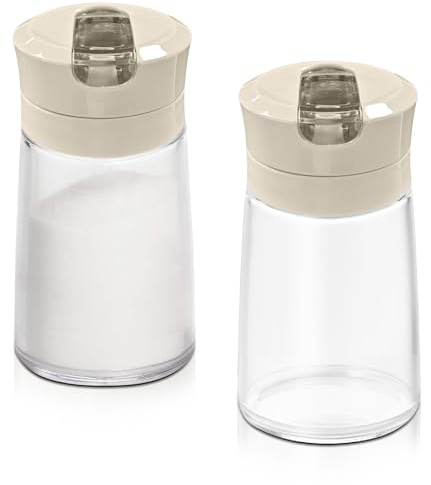 Modixun Glaszuckerspender mit automatischem Klappausguss, beschwerter Ausgießer, Zuckerbehälter, 250 ml, Zuckerdose, Streuglas, Salzdose, Kaffeebar-Zubehör, 2 Stück,Braun