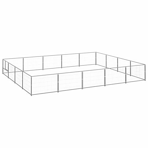Juroupi Hundezwinger Silbern 20 m² Stahl Gartenzaun Zaun FüR Hunde Freigehege Kleintierzaun Outdoor Hundegitter Garten Haustier Zaun Garten