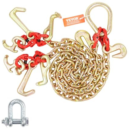 VEVOR Chaîne de Remorquage à Crochets RTJ, Capacité de Charge 4898 kg,​ Chaine Bride V de Remorque G80 avec Crochet de Préhension, 8 mm x 90 cm, pour Dépannage, Transport, Dépanneuse, Camion à Plateau