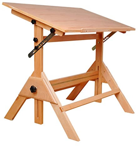 Vituord Zeichentisch Aus Holz, Extragroßer Kunst- Und Basteltisch Mit Kippbarer Tischplatte, Einstellbarer Winkel Und Höhe Der Tischplatte, Mit Kantenschutz, Schreibtisch-Studiotisch